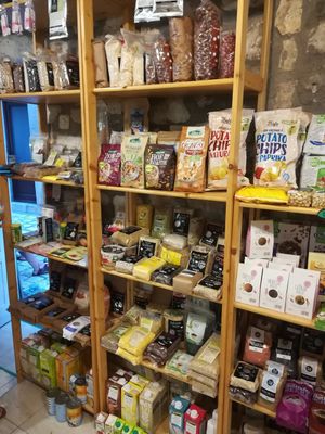 Variety of cereal, plant milk and pulses at Green House in Hvar