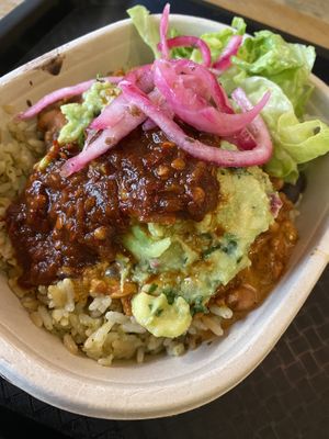 Vegan chilli burrito bowl   at Tortilla in Durham