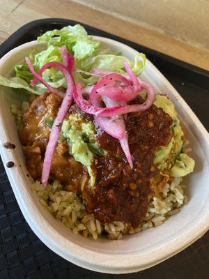 Vegan chilli burrito bowl   at Tortilla in Durham