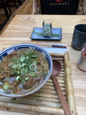 Chaisaw curry udon and spirited onigiri  at Uzumaki  in London