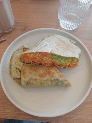 Sweet potato and cauliflower burrito at Convoy Commune in Merewether