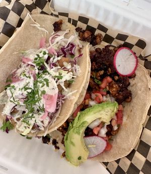 Tempura Asparagus special, Tempeh  at Tacovore in Eugene