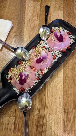 Dessert pana cotta at Tula in Montreal