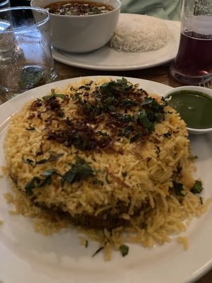 Plant-based chicken Biryani  at Tula in Montreal
