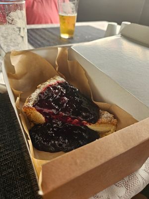 Generous sized dessert- tofu base with tangy cherry topping at Stricha in Tbilisi