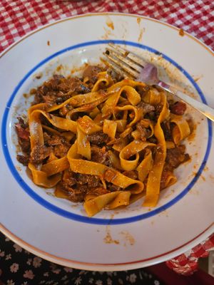 There meal deal pasta- tasty and filling. Large portion  ok value at Stricha in Tbilisi