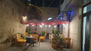 Outdoor seating area at Stricha in Tbilisi