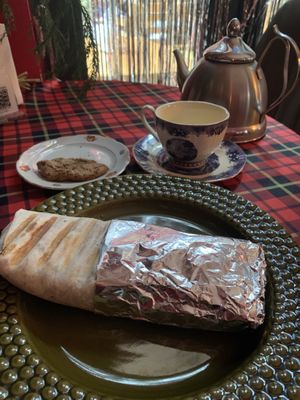 Choc. chip espresso cookie with a falafel wrap and green tea  at Stricha in Tbilisi