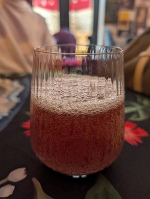 Pomegranate lemonade from a glass jar from the fridge. at Stricha in Tbilisi