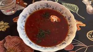 Soup of the day: beets, cabbage, potato, dill & vegan mayo cream  at Stricha in Tbilisi