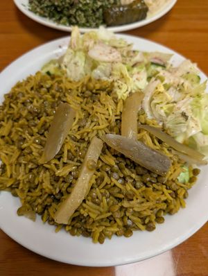 Lentils and rice with a fattoush salad at Sahara Middle Eastern Eatery in Albuquerque