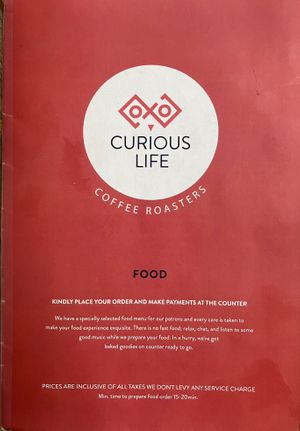 Food menu (there’s also a separated beverage menu) 1/4 at Curious Life Coffee Roasters BLUE  in Jaipur