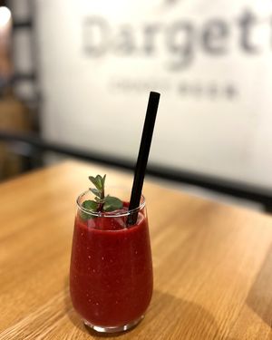 Delicious mixed berries smoothie! But be prepared for the fact that there are a lot of small hard berry seeds inside. at Dargett Brewpub in Yerevan