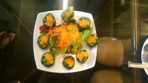 Raw Veggie sushi with salad (the dressing is so incredible!!) at Rasayana Raw Healthy Deli in Bangkok