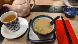Miso soup and tea at Tokyo Sushi & Bar in Liege