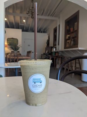 "Nostalgia" - peppermint smoothie. I added chocolate protein. Amazing!! at Edenic Smoothies in Ventura