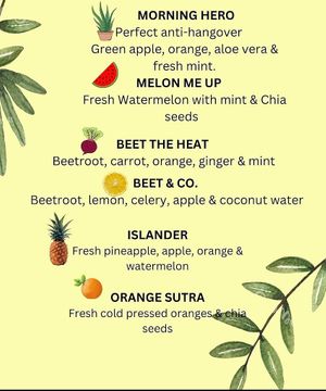 Cold Press Juice Menu  at Juice Veda in South Yarra