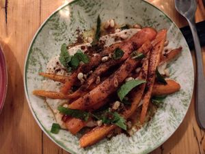 Chickpea hummus with curry carrots at Osteria in Bolla in San Luca