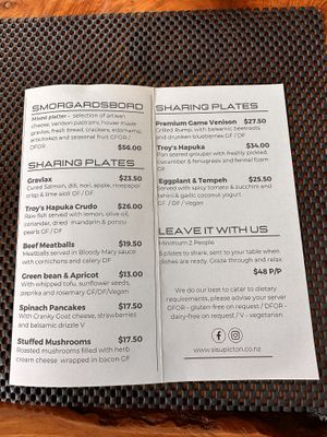 Part menu  at Sisu in Picton