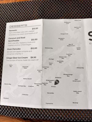 Part menu  at Sisu in Picton