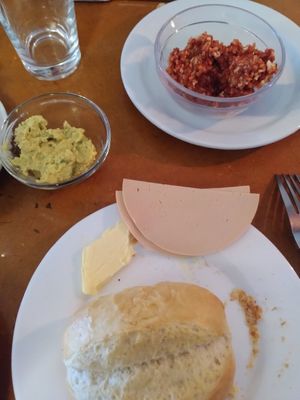Cold cuts, egg salad and grounded pork at Cafe Miller in Hamburg