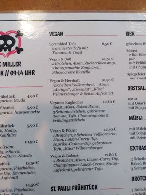 Breakfast menu at Cafe Miller in Hamburg