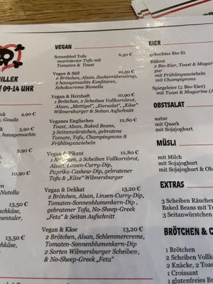 Vegan breakfast menu  at Cafe Miller in Hamburg