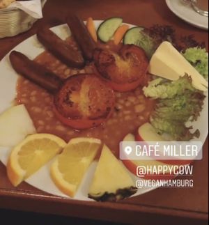 Great vegan sausages  at Cafe Miller in Hamburg