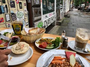 We ordered three items from the menu: sweet breakfast, English breakfast and scrambled tofu. at Cafe Miller in Hamburg