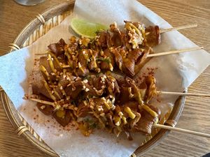 Mushroom and yuba satay skewers  at Hsinchuku in Hsinchu