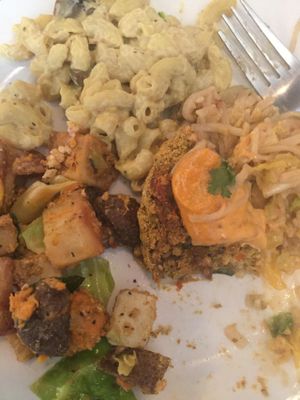 Thai peanut noodles, Mac & chz, tofu scramble, & multigrain pattie - 100% delicious! at Boots Bakery & Lounge in Spokane