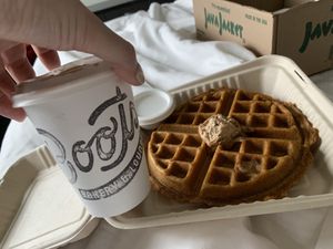 Pancake and hot chocolate in bed!  at Boots Bakery & Lounge in Spokane