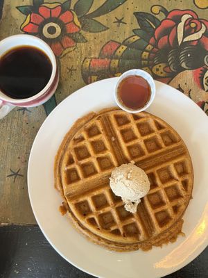 Gluten free pumpkin waffle!  at Boots Bakery & Lounge in Spokane