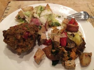 german potato salad, tofu scramble, & sausage frittata  at Boots Bakery & Lounge in Spokane