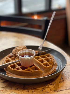 Pumpkin waffle with chai butter 🤤  at Boots Bakery & Lounge in Spokane
