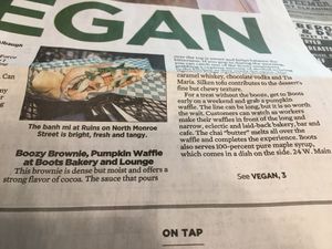 Boozy Brwnie, Pumpkin Waffle at Boots Bakery & Lounge in Spokane