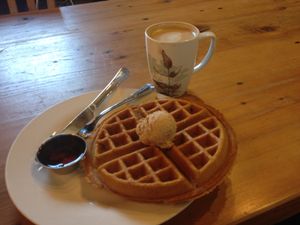 Pumpkin waffle with spiced butter at Boots Bakery & Lounge in Spokane