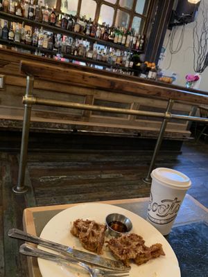 Devoured pumpkin waffle and cool bar at Boots Bakery & Lounge in Spokane