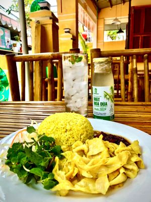 Chicken rice vegan so yummy at Nhà hàng chay Veggie Saigon - Vietnam Vegan Heritage in Hoi An