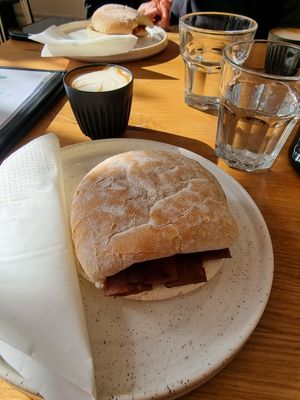 Vegan bacon bap at Minerva in Plymouth