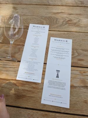 Menu with vegan section clearly labeled at Warwick Wine Estate in Stellenbosch