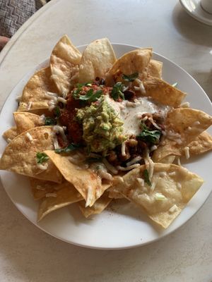 Vegan nachos with vegan cheese and vegan sour cream  at The New Leaf Cafe in Murwillumbah