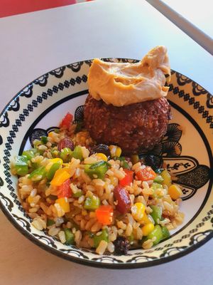 Thai rice ball with Brown rice salad at The New Leaf Cafe in Murwillumbah
