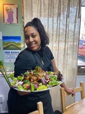 Amazing Chef Jewl from It's Alive with her OX NO TAILS....Yes, Vegan OX Tails...so yummy!  Every Friday served fresh from 12:00pm-8:00pm. She also has her famous Sour Soup Elixir and Tea. at Love in Action Cafe - Maybe closed in Charlotte
