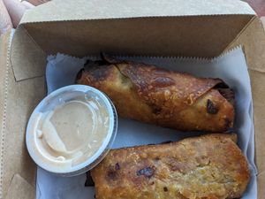 Philly cheese steak egg rolls at Fire Ass Vegan - Pop-Up in Detroit
