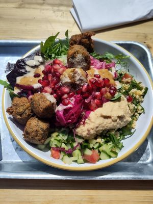 Falafel with different salads and hummus. So healthy and tasty! at Chick Pea  in Oxford