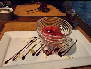 Raspberry sorbet at Pasha Turkish Grill Restaurant in Milton Keynes