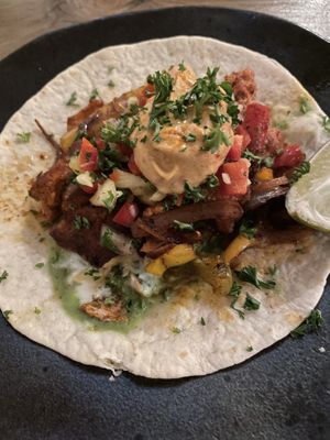 Mock salmon taco  at Reishi Plant Kitchen in Worcester