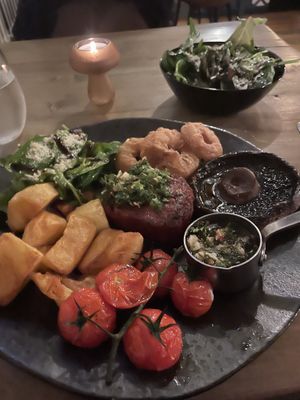 Chimichuri meat with side salad  at Reishi Plant Kitchen in Worcester