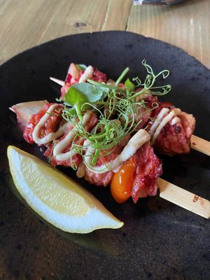 “Salmon” Skewers   at Reishi Plant Kitchen in Worcester